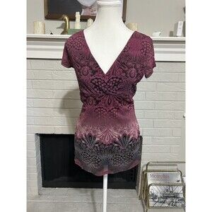 Liz Claiborne Y2K Whimsigoth Babydoll Top Med Purple Mesh Cap Sleeve Dark Fairy
